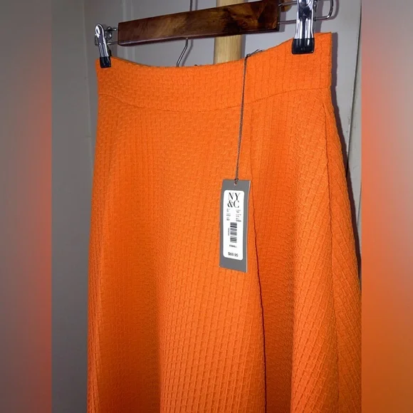 New York & Company Eva Mendes Clare Full Skirt Orange Woven Textured Skirt - Picture 8 of 17